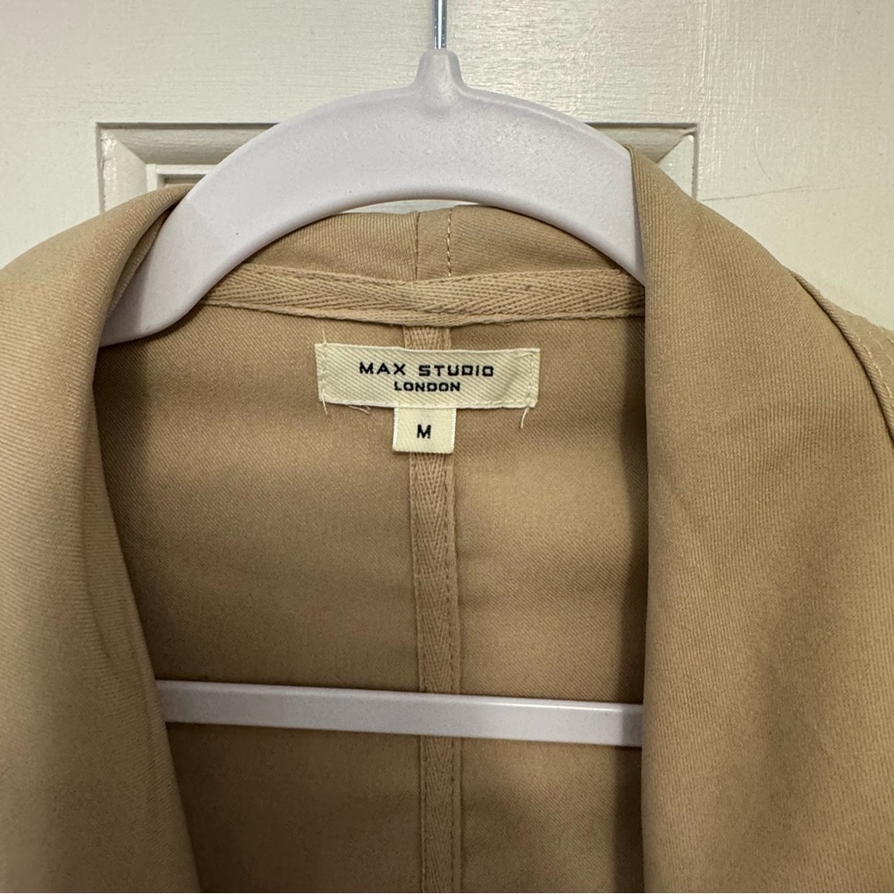 Max Studio London Tan Draped Open Front Trench Coat Jacket‎ – Size M - Picture 3 of 6